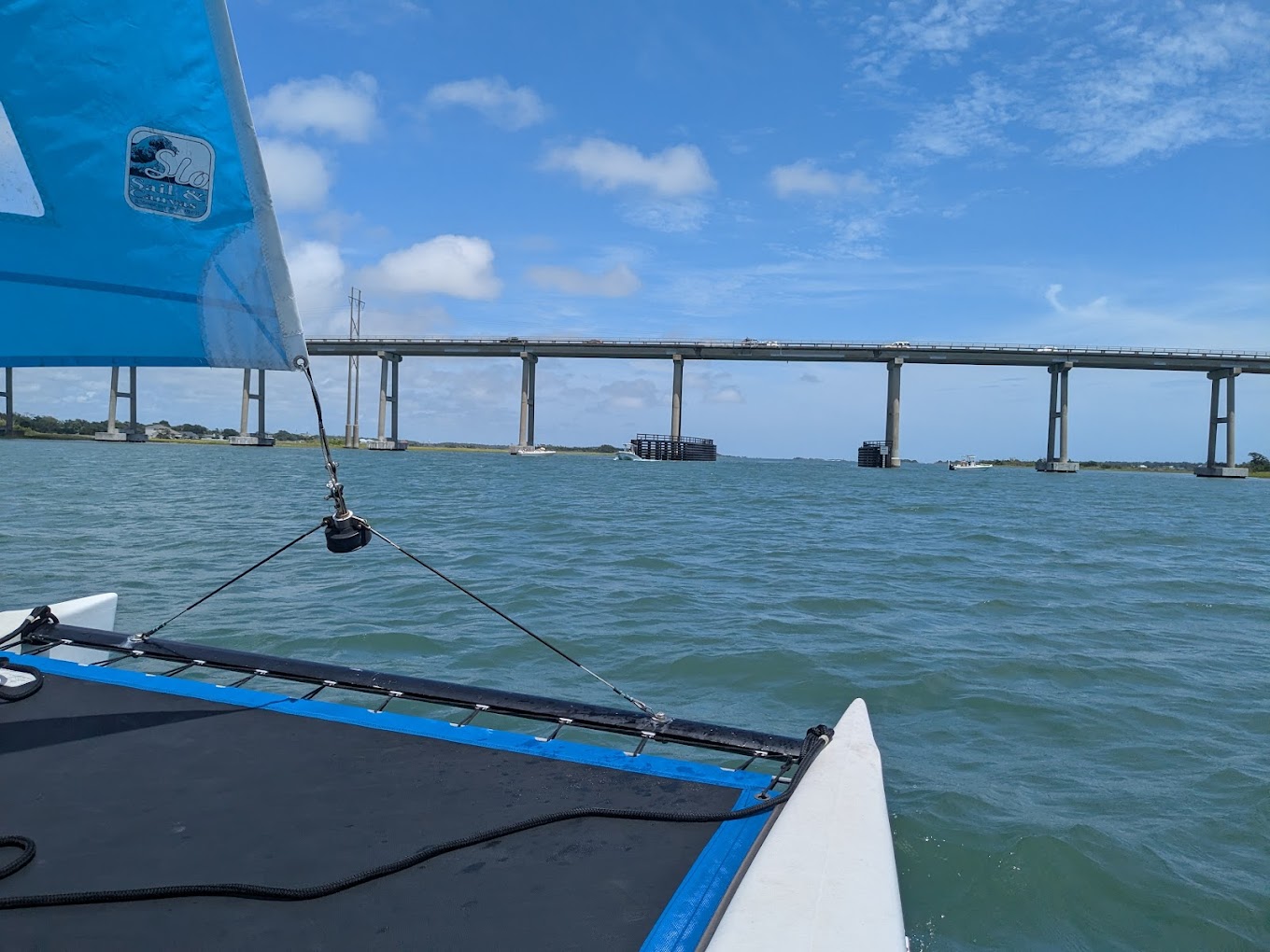 Sailing toward the Emerald Isle bridge on the Intracoastal Waterway