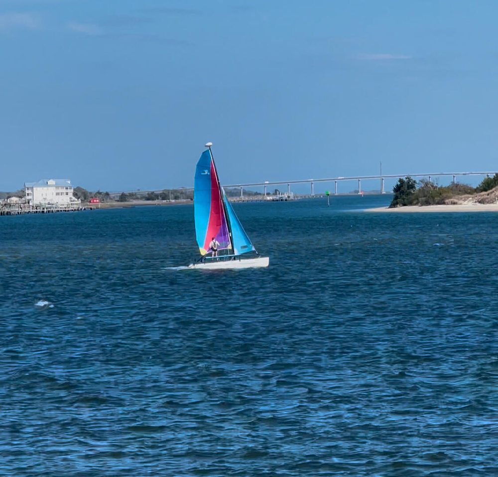 Hobie Cat catamaran sailing the Intracoastal Waterway in Emerald Isle, North Carolina